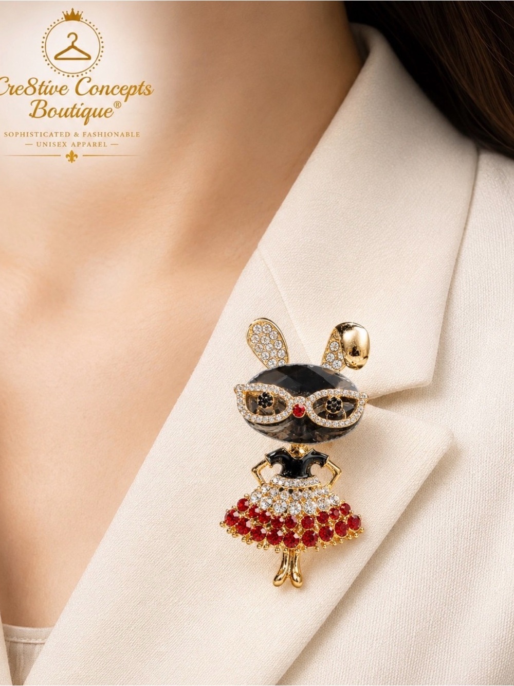 Rhinestone Crystal Bunny Brooch Pin~ONE - Picture 2 of 12